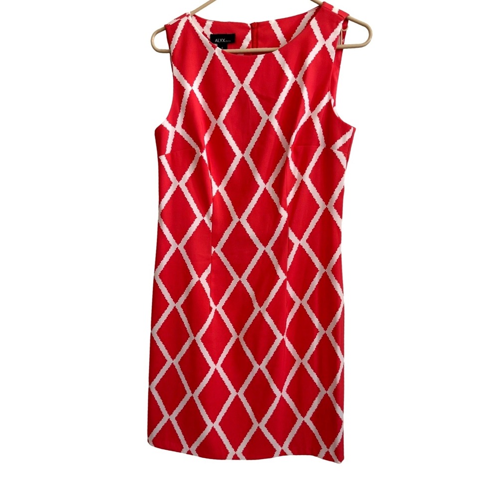 ALYX Womens Coral White Geometric Diamond Print Shift Dress‎ Mini Size 8